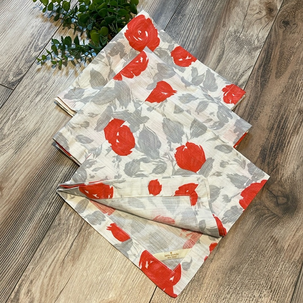 kate spade Set of 3 New York Garden Rose Linen Dinner Napkins Square 20x20